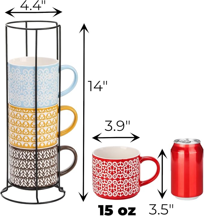 Hiceeden Set of 4 Stackable Coffee Mugs - Image 2