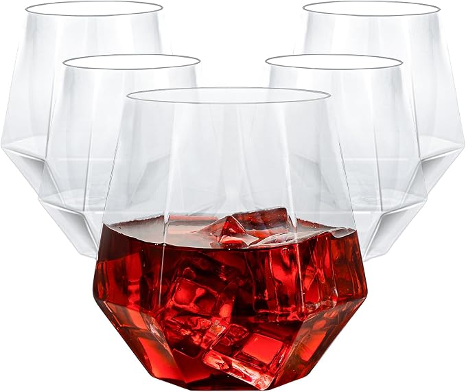 Goodluck 40 PCS 12oz Diamond Stemless Clear Plastic Wine Whiskey Glasses | by GoodLuck