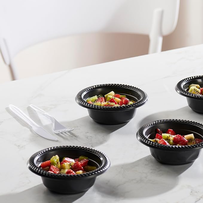 PLASTICPRO 100 PCS Black Plastic Bowls Light Weight 5 oz Small Plastic Soup - Image 3