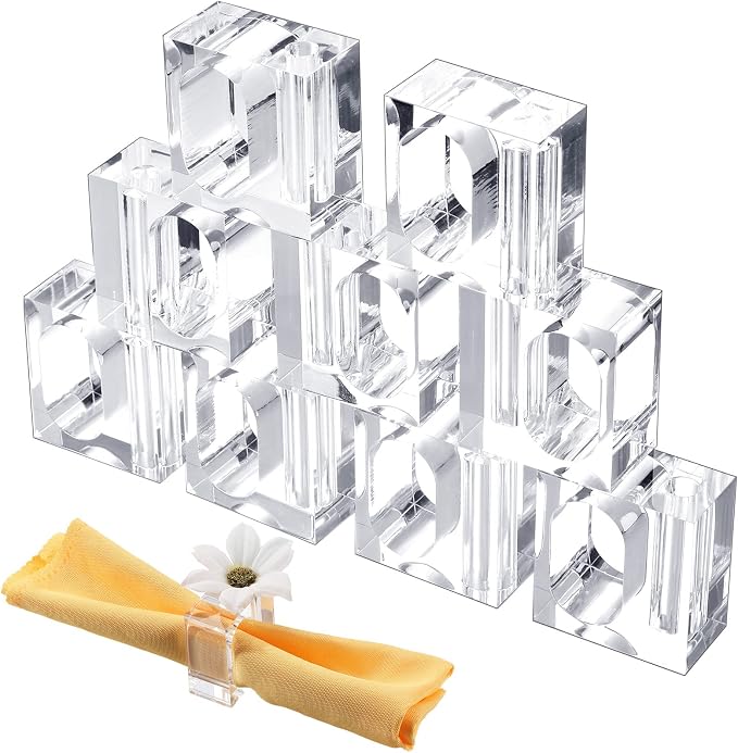 12 Pcs Acrylic Napkin Rings Clear Napkin Holder Bulk | Square Flower Bud Vase - Image 8