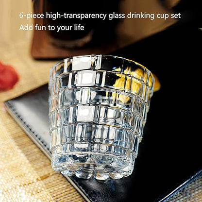 Vintage Drinking Glasses Set of 6, 8 oz Brick-Shaped Glass Cups, Mojito Glass Cups Stackable Water Tumbler, for Beer, Cocktail, Whiskey, Juice & Mixed Drinks.