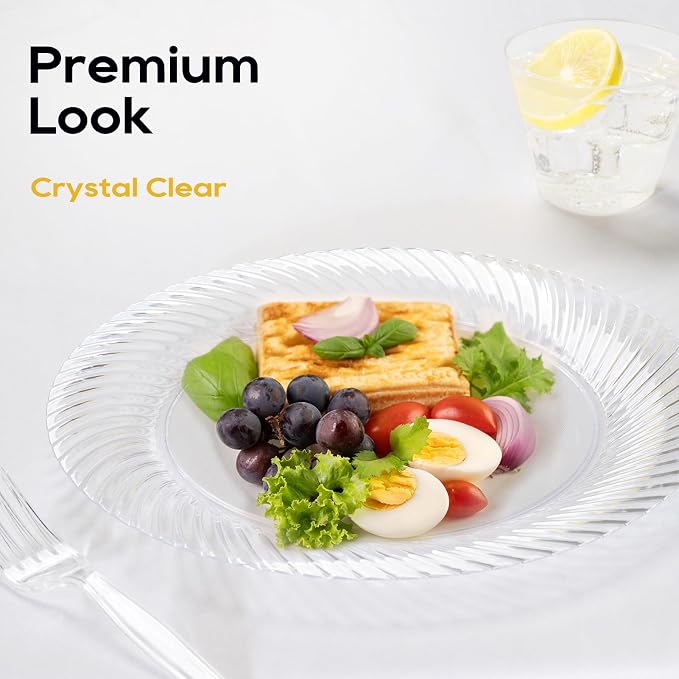 FOCUSLINE 10 Inch Clear Plastic Plates, Premium Hard Plastic - Image 3