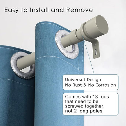 Curtain Rods for Windows 16 to 200 Inches Adjustable Length 1 Inch Diameter Window Curtain Rod with Aluminium End Cap, Brushed Nickel