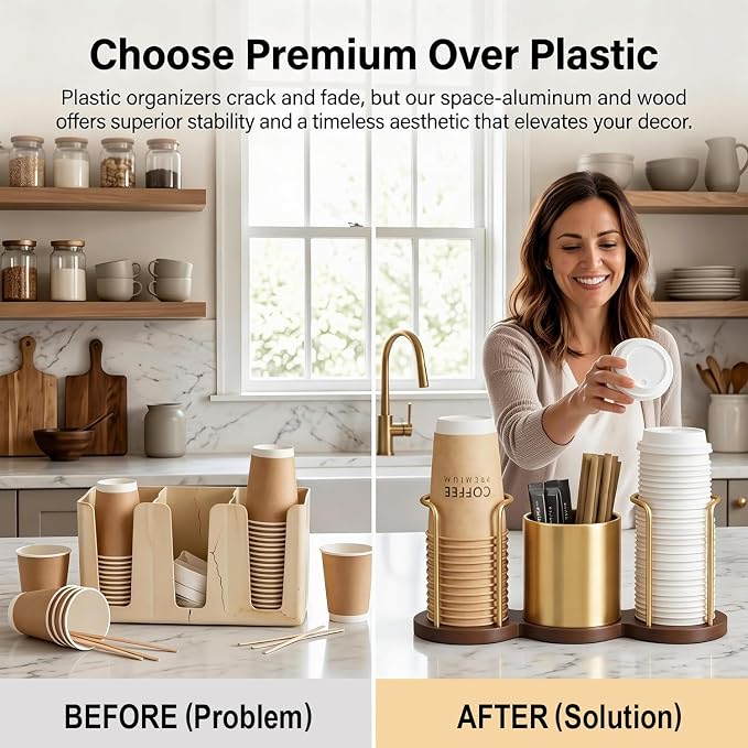 Coffee Station Organizer with Straw & Stirrer Storage Caddy - Image 5