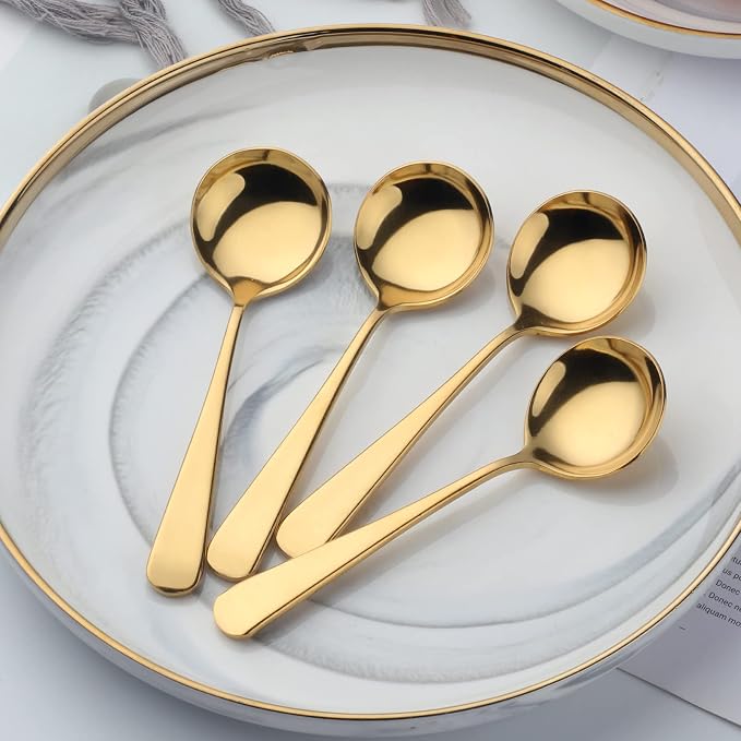 Broth Round Spoon Set, 12-Piece Reusable Stainless Steel Dinner Table Cereal - Image 3