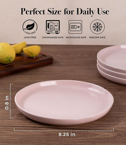 AmorArc Ceramic Appetizer Plates Set of 6, 8.25 Inch Handmade Stoneware Plates set for Dessert, Salad, Appetizer, Dinner, Microwave & Dishwasher Safe, Scratch Resistant-Cloud Pink