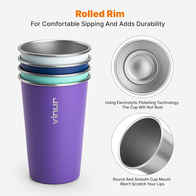 Stainless Steel Cups-16 oz Colorful Stackable Metal Drinking Glasses 4 Pcs | 16 - Image 3