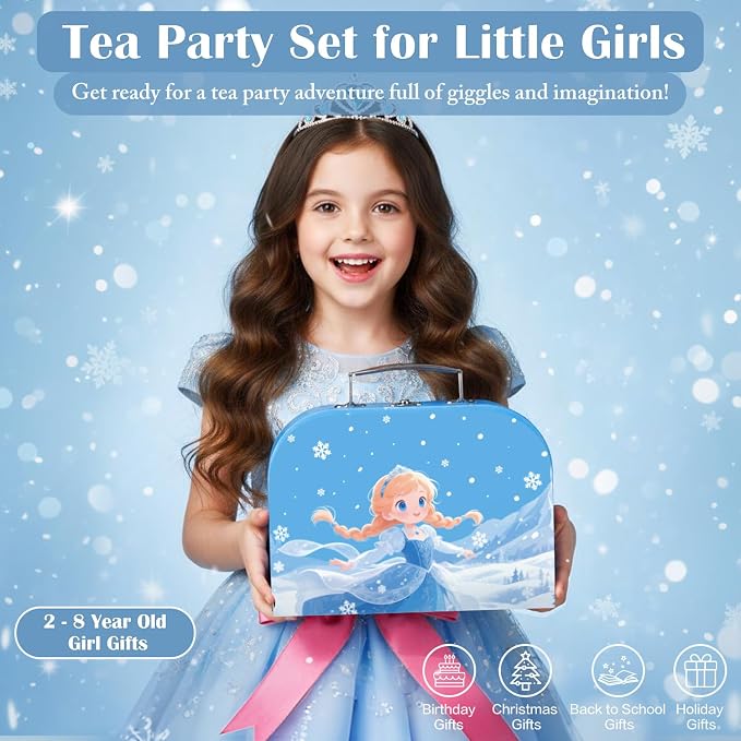 iAOVUEBY Tea Party Set for Little Girls, Kids Pretend Play Kitchen Toys - Image 7