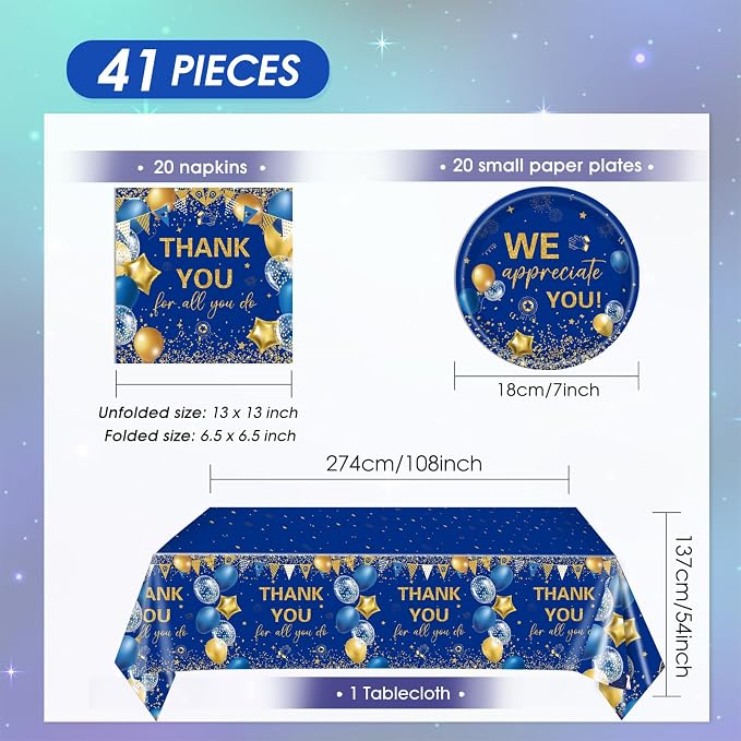 41Pcs Blue Gold Thank You Decorations Thank You - Image 2