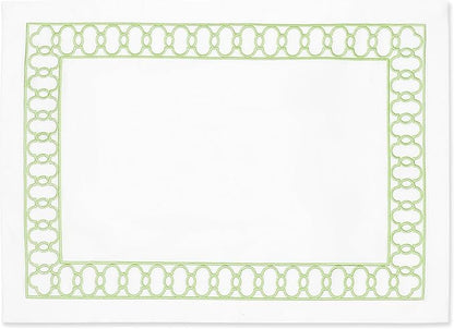 Hofdeco Premium Coastal Patio Indoor Outdoor Placemat Set of 4, 14"x19" Double-Layered, Waterproof Cloth Placemat for Kitchen or Dining Table. Green Embroidered Frame