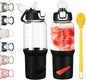 SIEROZUR 32 oz Glass Tumbler with Straw, Glass Water Bottles with 2 Lids-Handle Spout Lid & Straw Lid, 1 Liter Motivational Water Bottles, Silicone Sleeve, Fits Car Cup Holder,Black