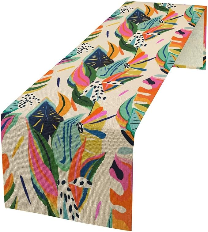 Abstract Tropical Leaves Table Runner Modern Exotic Flower Botanical Jungle by moderw