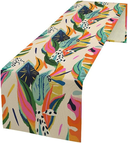 Abstract Tropical Leaves Table Runner Modern Exotic Flower Botanical Jungle by moderw