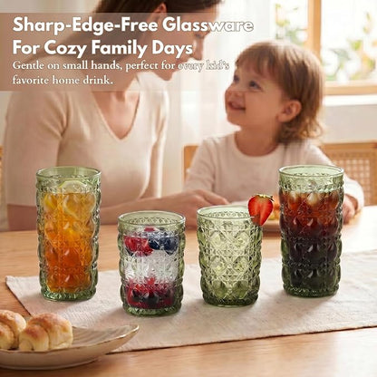 Green Drinking Glasses Set of 12, 12 Oz Highball & 10 Oz Cocktail Glasses - Image 6
