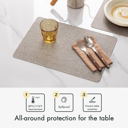 Faux Leather Placemats Set of 6 Vinyl Washable Wipeable Table Mats for Kitchen Dining Table Heat Resistant Waterproof Modern Indoor/Outdoor Placemats Non-Slip Easy Clean Place Mats (Mix Gray)