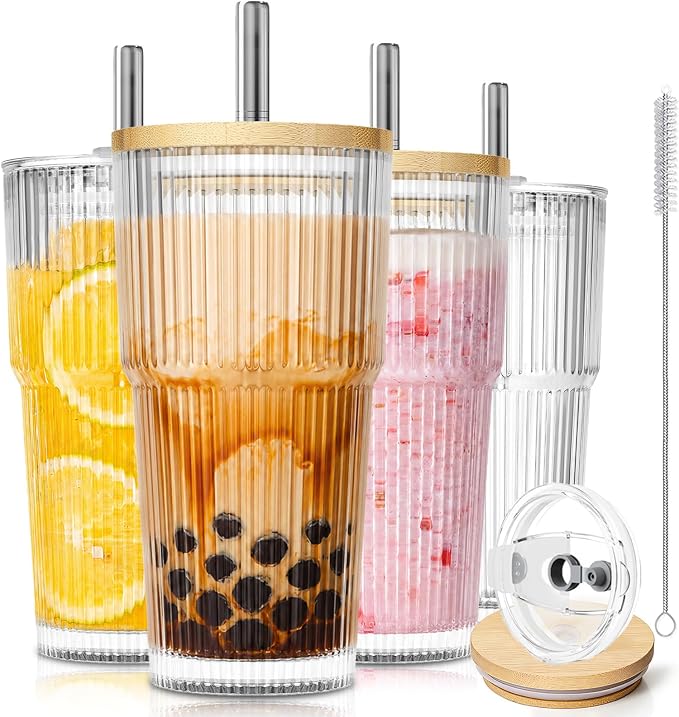 KEMORELA 20oz Ribbed Glass Tumblers by KEMORELA