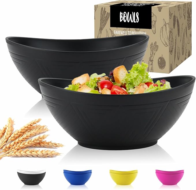 Big Wheat Straw Bowls, Large Salad Bowls Set of 2, Dishwasher and Microware by WROVA