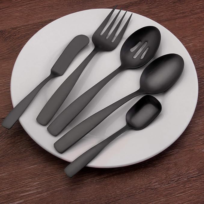 O.C.E. 5-Piece Matte Black Serving Flatware Silverware Set, Utensil Set of - Image 6