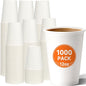 12 oz Disposable Paper Coffee Cups [1000 Pack], White Hot Paper Cups, Thickened Design for Bistros, Parties, and Events