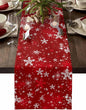 Red Christmas Short Table Runners 48 Inches, Cotton Linen Fabric Snowflake by Edwiinsa