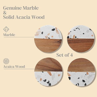 Drink Acacia Wood-Marble Coasters Set of 4, Cup Coaster - Image 6