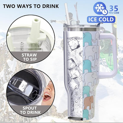 SYACOT 40 oz Tumbler with Handle and Straw Stainless Steel Insulated Tumbler - Image 3