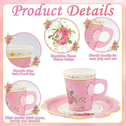 200Pcs Floral Tea Cups and Saucers - Image 4