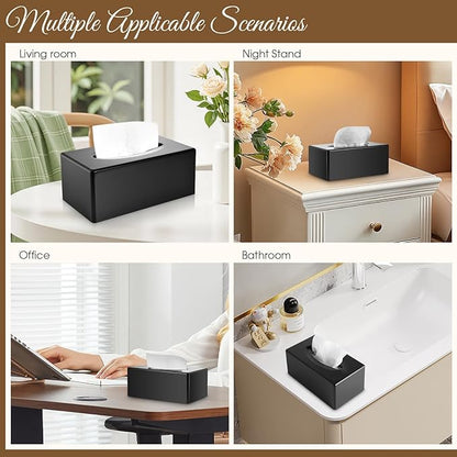 Tissue Box Cover, Rectangular Facial Tissue Holder with Bottom, Decorative Storage Organizer Box for Bathroom Vanity, Countertops, Dressers, Night Stand, Parlors and Offices - Black