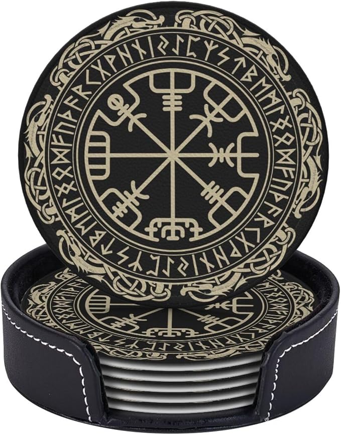 Black Viking Leather Drinks Coasters by Unknown