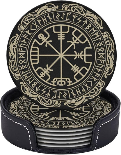 Black Viking Leather Drinks Coasters by Unknown