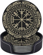Black Viking Leather Drinks Coasters by Unknown