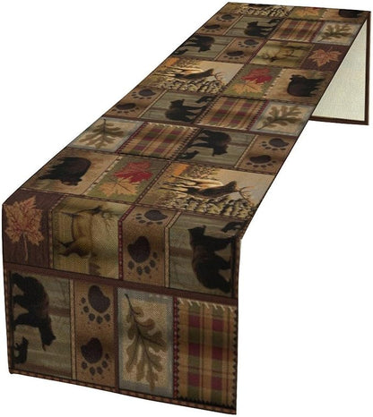 Rustic Bear Table Runner, Vintage Cottage Country Style Pine Tree Elk Wildlife by Yearn+Jear