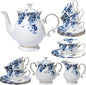 21-Piece Bone China Tea Set for Adults, Vintage Floral Tea Cup Set by LEPOTOCLO