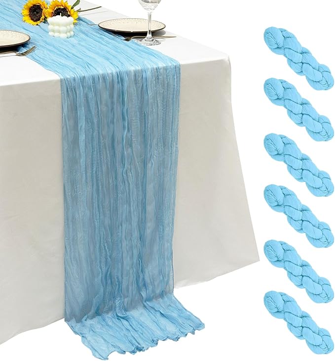 6Pack Baby Blue Cheesecloth Table Runner 17x108 inch Baby Blue Table Runner | by Seveups