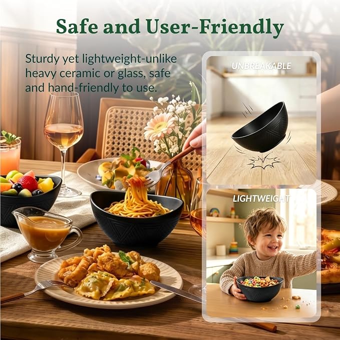 Wheat Straw Serving Bowls Unbreakable Oval Bowls Set of 6 Soup Bowls Microwave - Image 4