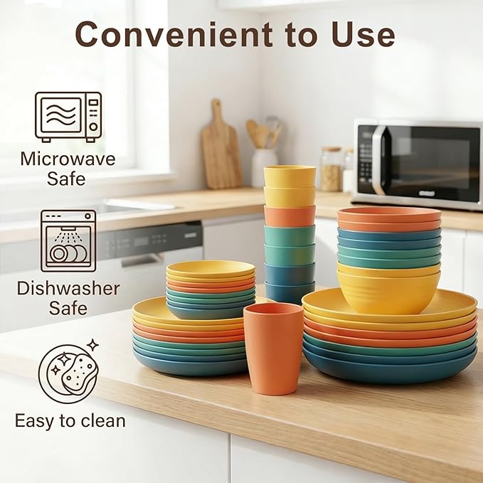 Wheat Straw Dinnerware Sets 40 Piece, Kitchen Plates and Bowls Set, Unbreakable - Image 4