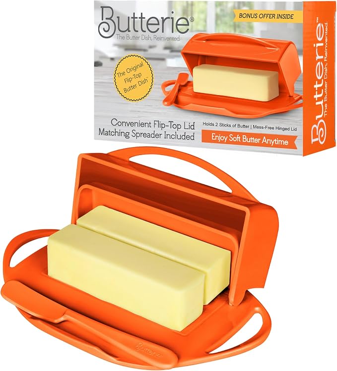 Flip Top Butter Dish with Attached Lid & Matching Knife - Image 9