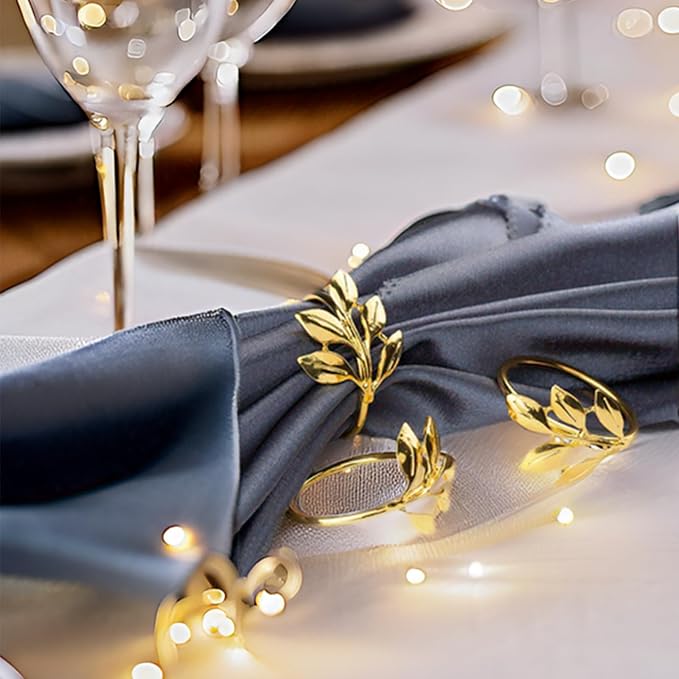 Set of 50 Leaf Napkin Rings Metal Gold Leaf Napkin Ring, Metal Napkin Rings - Image 3