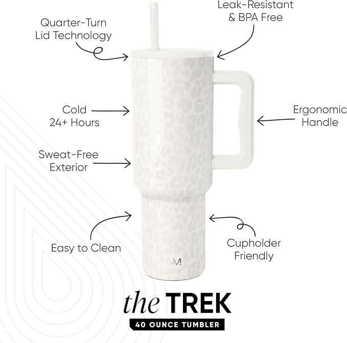Simple Modern Tumbler with Handle and Straw | 40oz | Leopard | Trek Tumbler - Image 2