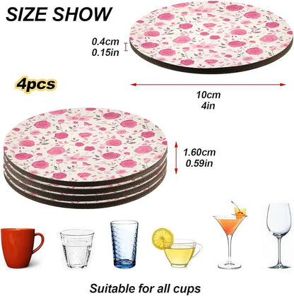 Seamless Pattern Red Roses Absorbent Coasters 4 Piecing Set Cork Base Cups - Image 4