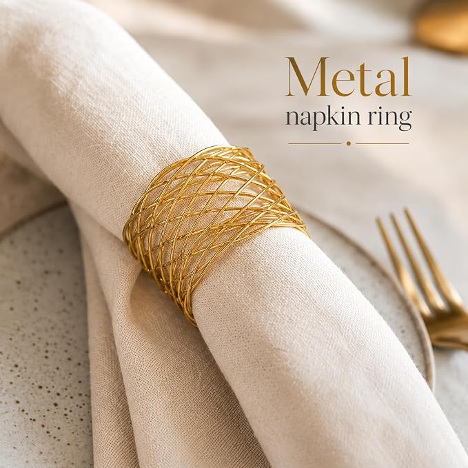ALPHA Living HOME Gold Napkin Rings 12 Set of Premium 100% Metal, - Image 2