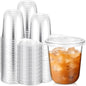 100 Sets 12 oz Clear Plastic Cups with Strawless Sip Lids, Thickened Clear Disposable Plastic Pet Crystal Cups for Iced Coffee, Smoothie, Cold Beverage, Drink Shops and Party Catering