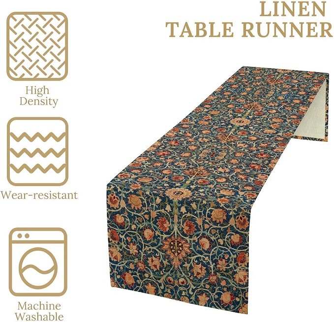 William Morris Floral Table Runner Vintage Flowers Strawberry Thief Table Runner - Image 5