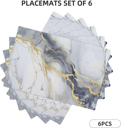 Fiokroo Golden Marble Texture Placemats Set of 6 Table Mats Table Tableware - Image 7