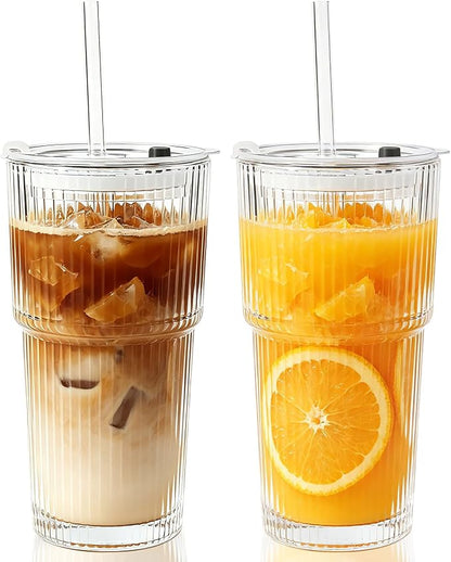 20oz Iced Coffee Cups with Lids and Straws, Smoothies by Unknown