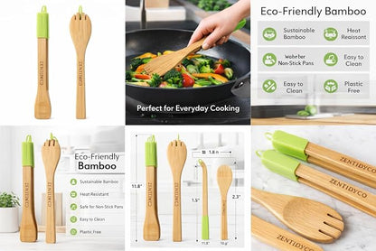 Bamboo Salad Servers Set of 2 – Natural Wooden Salad Tongs, Eco-Friendly Bamboo - Image 2
