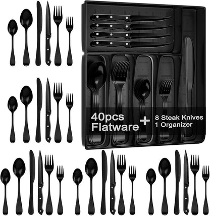 JUNLIN 49 Pieces Black Silverware Set by JUNLIN