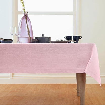 Solino Home Linen Tablecloth 60 x 132 Inch - 100% Pure Linen Bubblegum Pink Table Cloth for Rectangle Tables - Athena, Machine Washable Tablecloth for Valentines, Spring, Easter