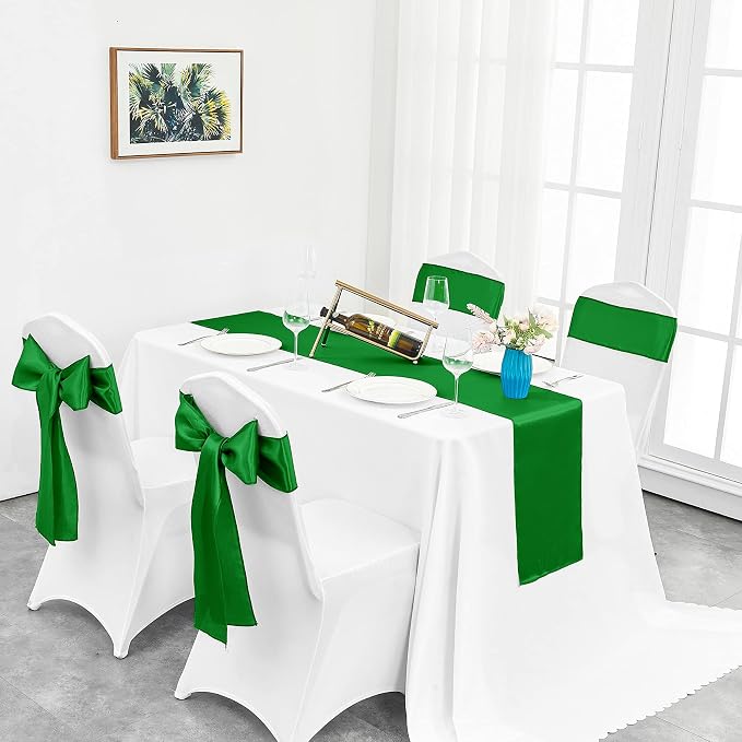 4-Pack Emerald Green Satin Table Runner 12 x 108 Inch Long Bright and Smooth - Image 5