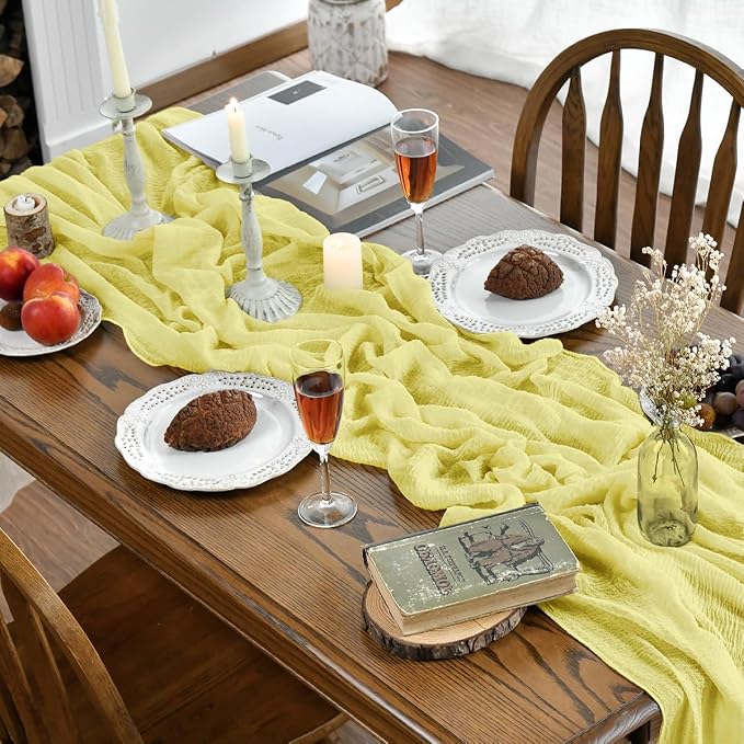Artoid Mode Boho Light Yellow Gauze Wedding Table Runner, 160 Inch Seasonal - Image 6